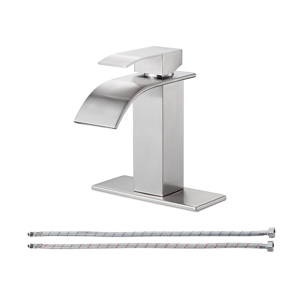 Arc Waterfall Single Handle Single Hole Bathroom Faucet in Brushed Nickel