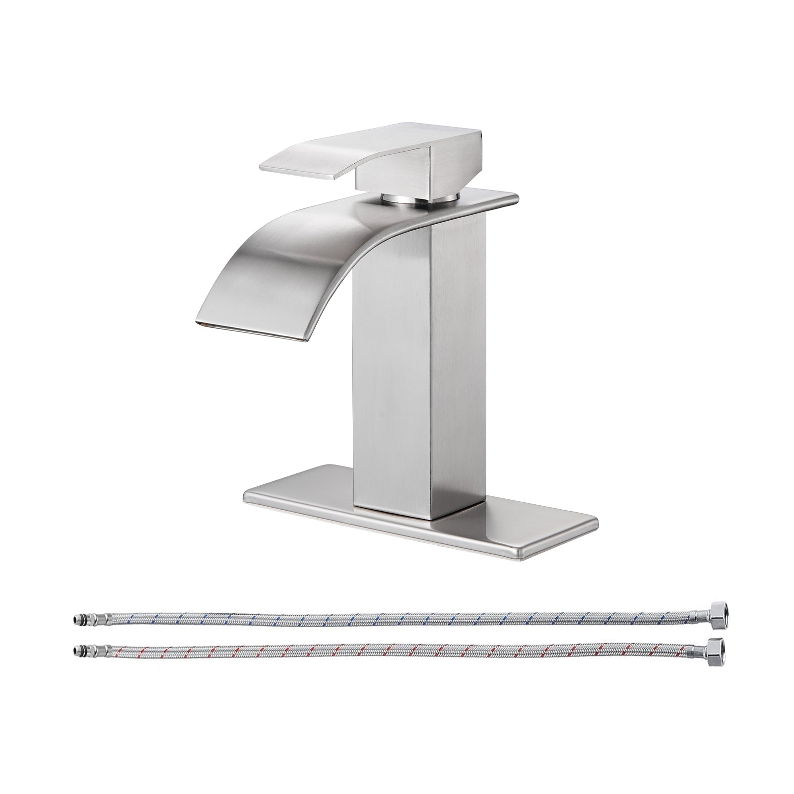 Arc Waterfall Single Handle Single Hole Bathroom Faucet in Brushed Nickel