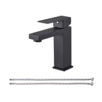 Square Single Handle Single Hole Bathroom Faucet in Matte Black