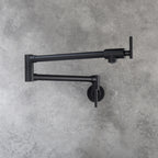 Wall Mounted Folding Pot Filler with Double-Handle Brass stretchable Kitchen Sink Faucet in Matte Black