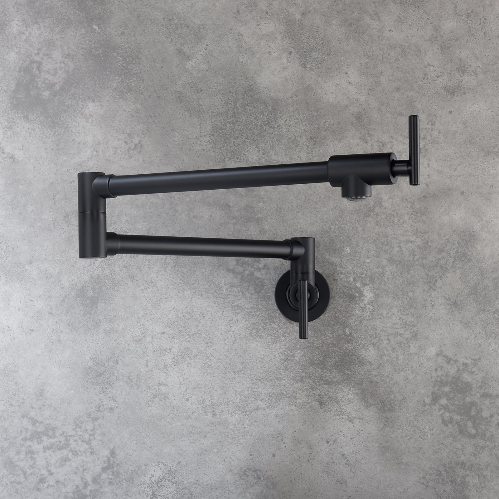 Wall Mounted Folding Pot Filler with Double-Handle Brass stretchable Kitchen Sink Faucet in Matte Black