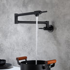 Wall Mounted Folding Pot Filler with Double-Handle Brass stretchable Kitchen Sink Faucet in Matte Black