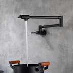 Wall Mounted Folding Pot Filler with Double-Handle Brass stretchable Kitchen Sink Faucet in Matte Black