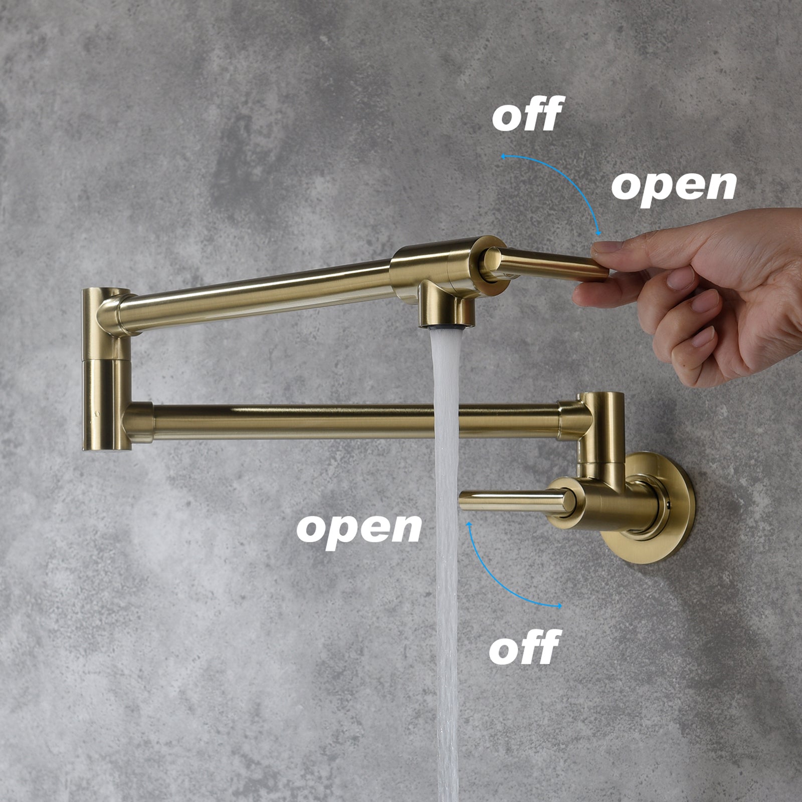 Wall Mounted Folding Pot Filler with Double-Handle Brass stretchable Kitchen Sink Faucet in Brushed Gold