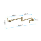 Wall Mounted Folding Pot Filler with Double-Handle Brass stretchable Kitchen Sink Faucet in Brushed Gold