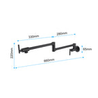 Wall Mounted Folding Pot Filler with Double-Handle Brass stretchable Kitchen Sink Faucet in Matte Black