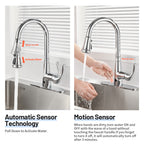 Touchless Single Handle Gooseneck Pull Down Sprayer Kitchen Faucet with Deckplate Pull Out Sink Faucet in Chrome