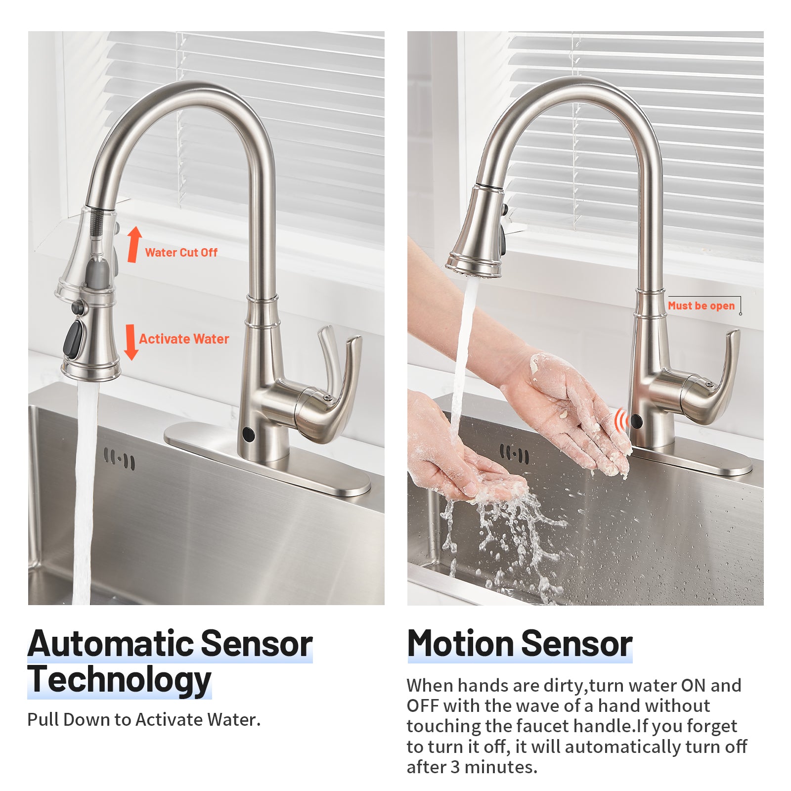 Touchless Single Handle Gooseneck Pull Down Sprayer Kitchen Faucet with Deckplate Pull Out Sink Faucet in Gold