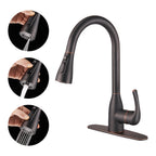 Gooseneck Single-Handle Pull Down Sprayer Kitchen Faucet with Deckplate Pull Out Sink Faucet in Oil Rubbed Bronze