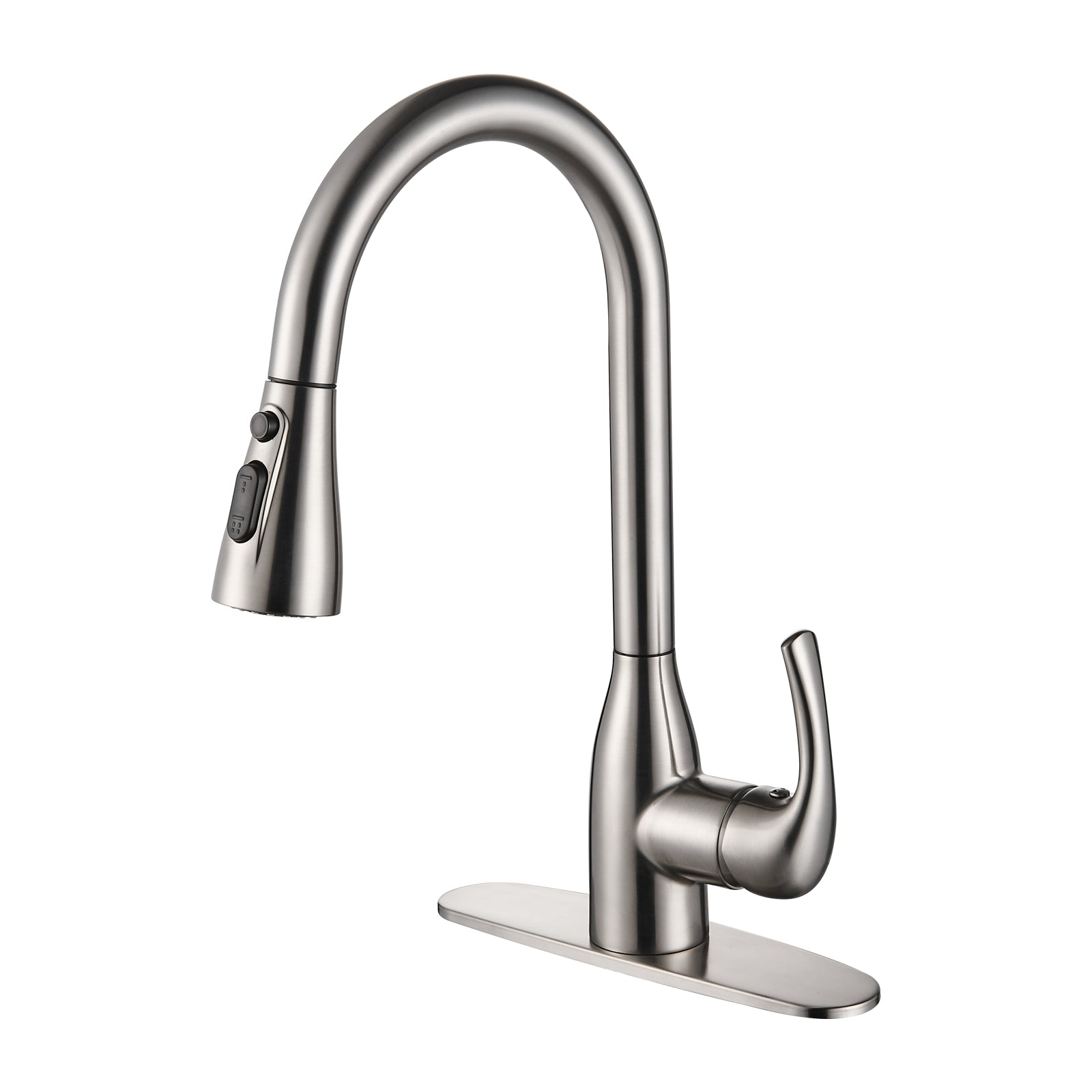 Gooseneck Single-Handle Pull Down Sprayer Kitchen Faucet with Deckplate Pull Out Sink Faucet in Brushed Nickel