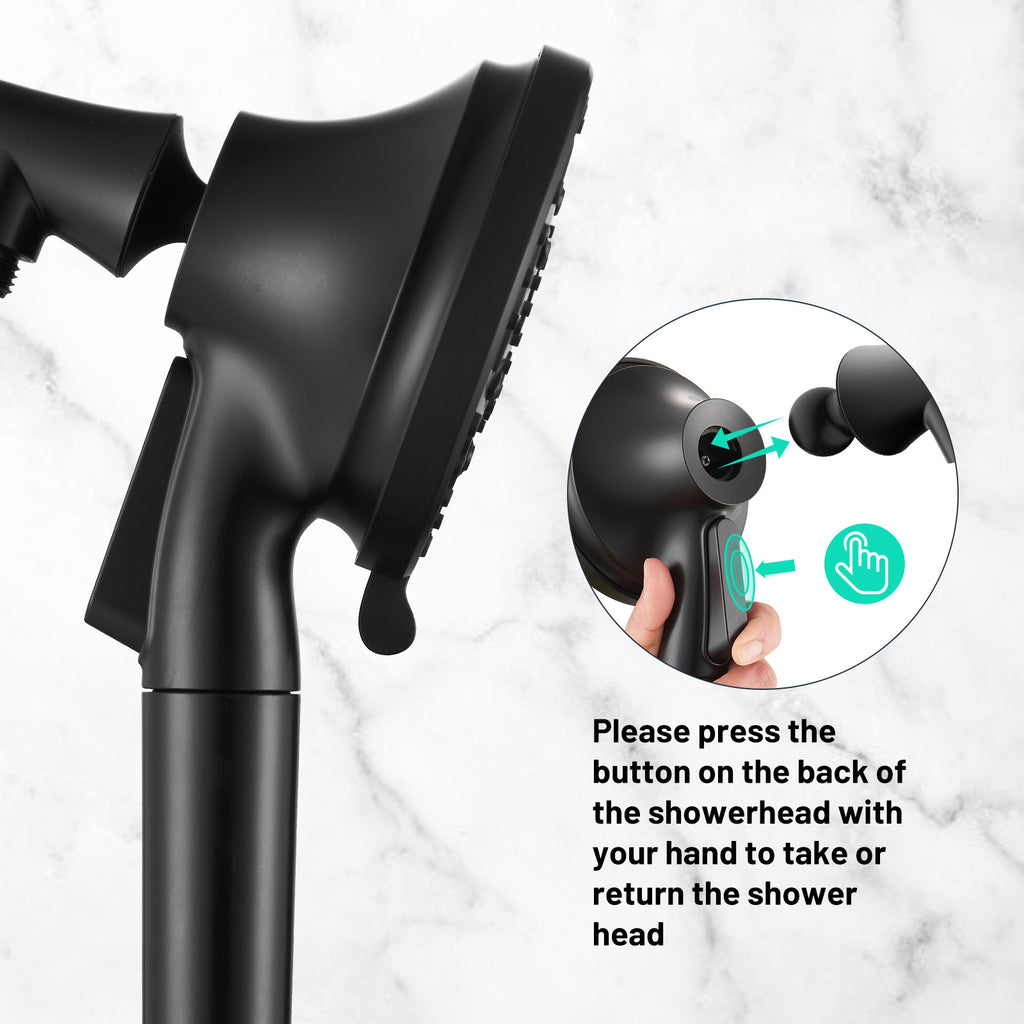 Rainfull 7-Spray Handheld Shower Faucet Kit with Valve 1.8 GPM and 4.9 in. Adjustable Filtered Shower Head in Black