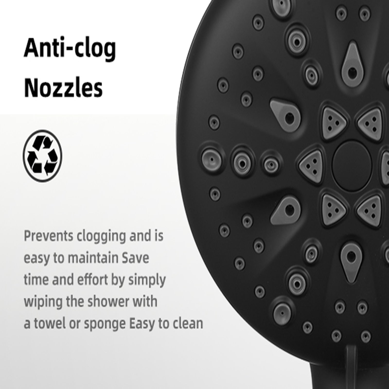 High Pressure 5.12 in. 9-Spray Patterns Wall Mount Handheld Shower Head with Bult-in Power Wash 1.8 GPM in Matte Black
