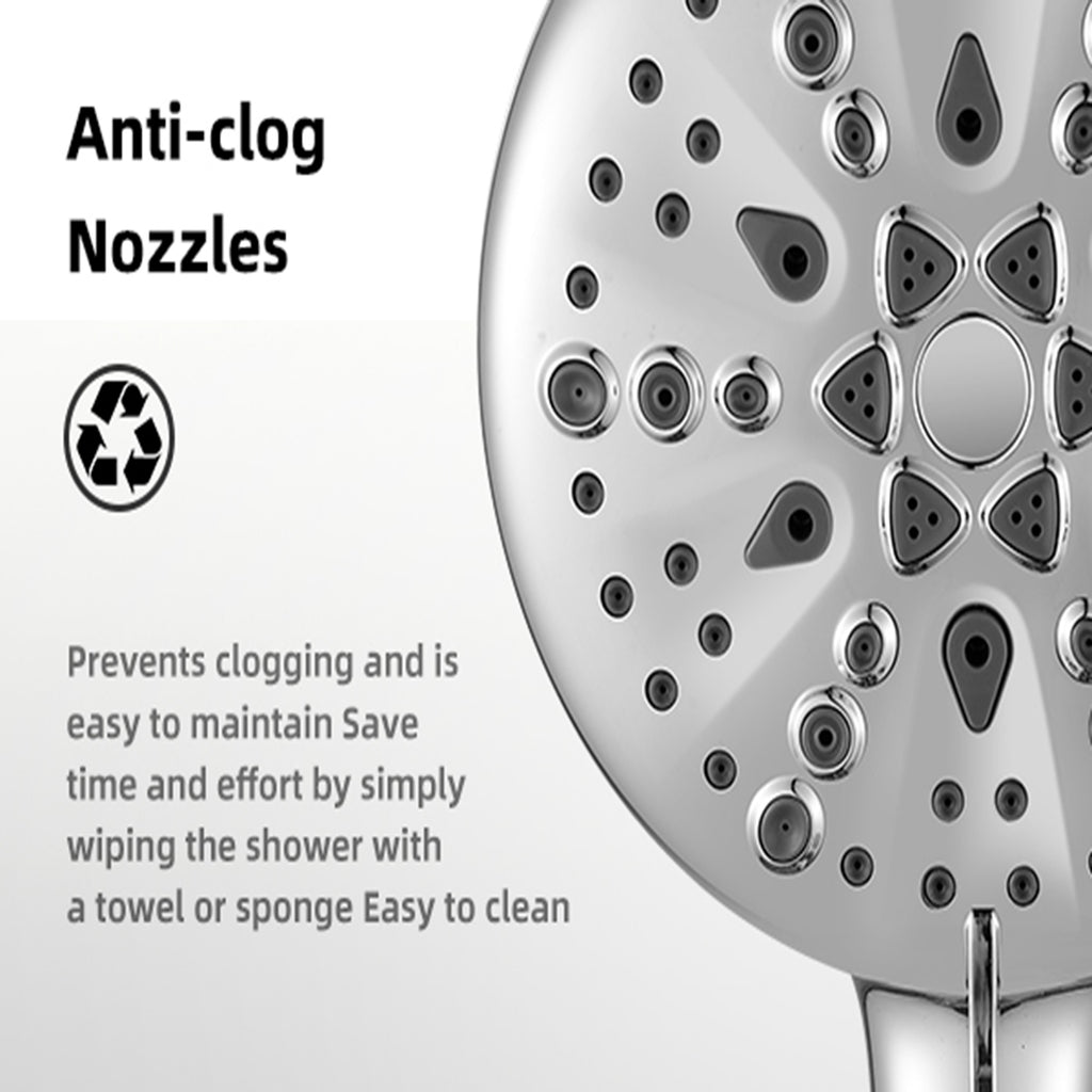 High Pressure 5.12 in. 9-Spray Patterns Wall Mount Handheld Shower Head with Bult-in Power Wash 1.8 GPM in Chrome