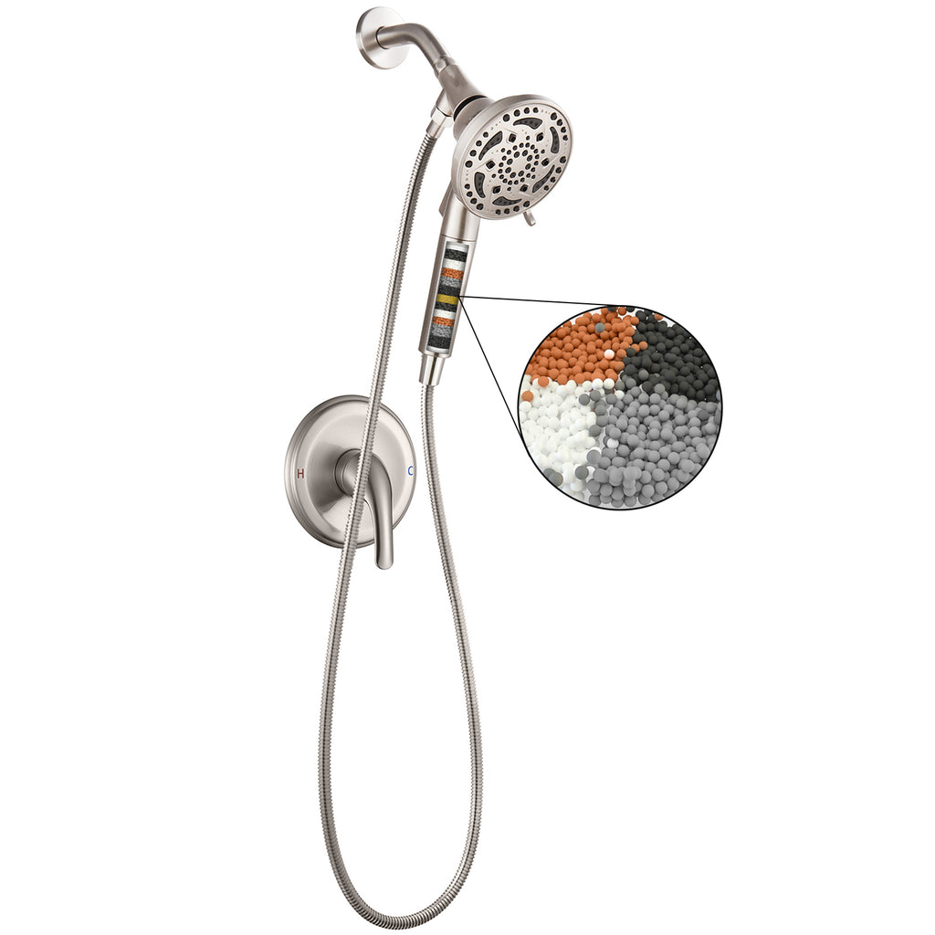 Rain 7-Spray Handheld Shower Faucet Kit with Valve 1.8 GPM and 4.9 in. Adjustable Filtered Shower Head in Brushed Nickel