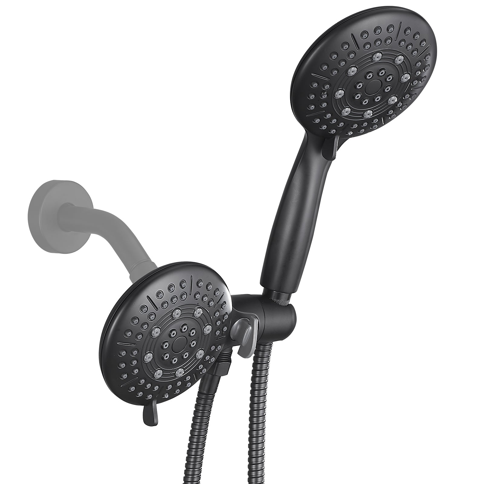 Rain 5-Spray Patterns Handheld Shower Head Combo 1.8 GPM 4.7 in. Wall Mount Adjustable Dual Shower Heads in Black