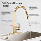 Gooseneck Single-Handle Pull Down Sprayer Kitchen Faucet with Deckplate and Sweep Spray Pull Out Sink Faucet in Gold