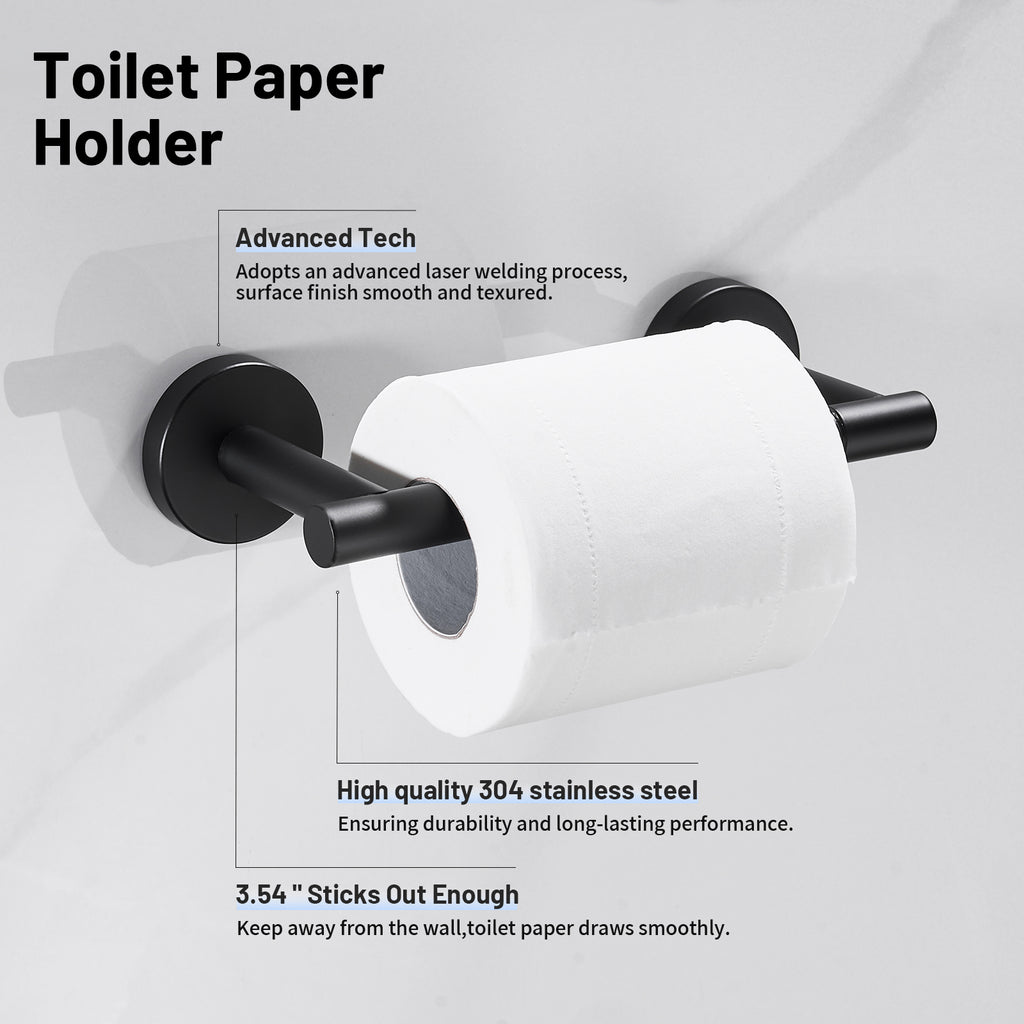 Deluxe Wall Mount Pivot Arm Toilet Paper Holder Bath Hardware Accessory in Matte Black