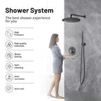 Rain Single Handle 1-Spray with Valve 1.8 GPM 12 " Shower Faucet Pressure Balance Dual Shower Heads in Black