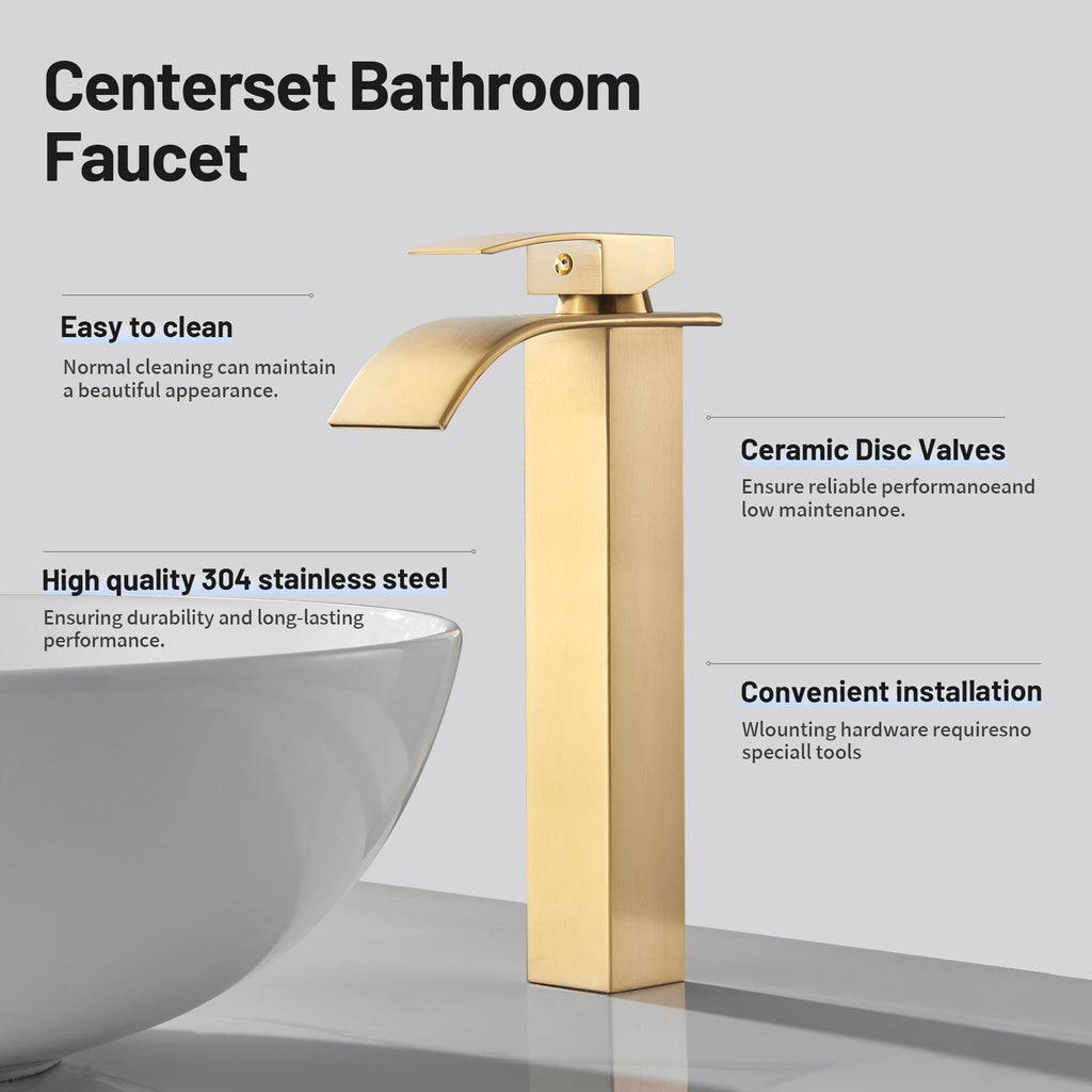Arc Waterfall Single Handle Single Hole Bathroom Faucet in Gold