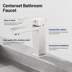 Square Single Handle Single Hole Bathroom Faucet in Brushed Nickel