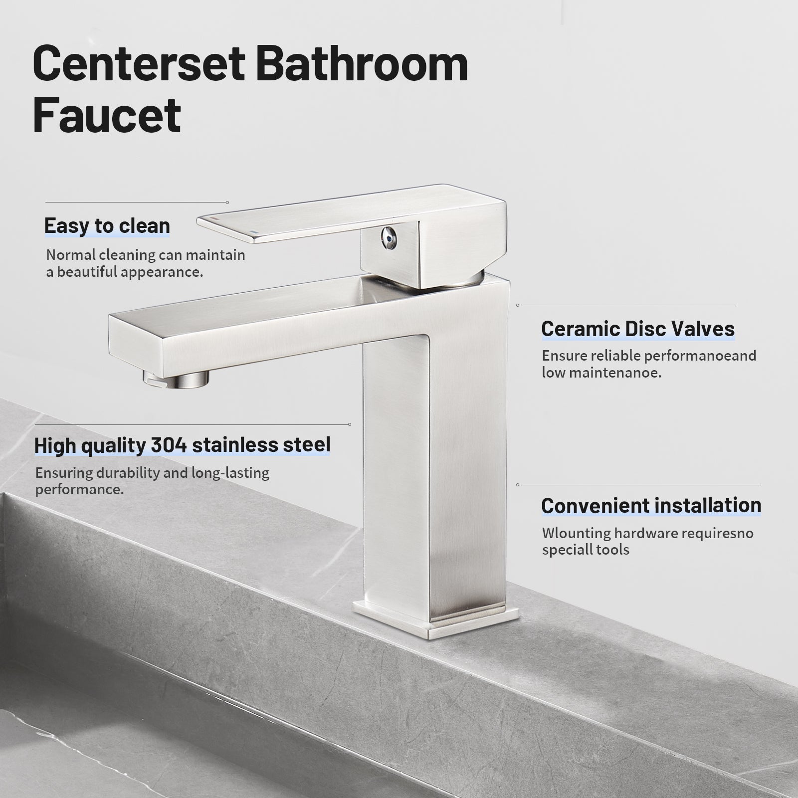 Square Single Handle Single Hole Bathroom Faucet in Brushed Nickel