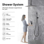 Rain Single Handle 1-Spray with Valve 1.8 GPM 12 " Shower Faucet Pressure Balance Dual Shower Heads in Black