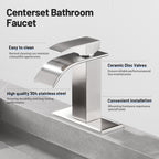 Arc Waterfall Single Handle Single Hole Bathroom Faucet with Drain Kit Includedin Brushed Nickel