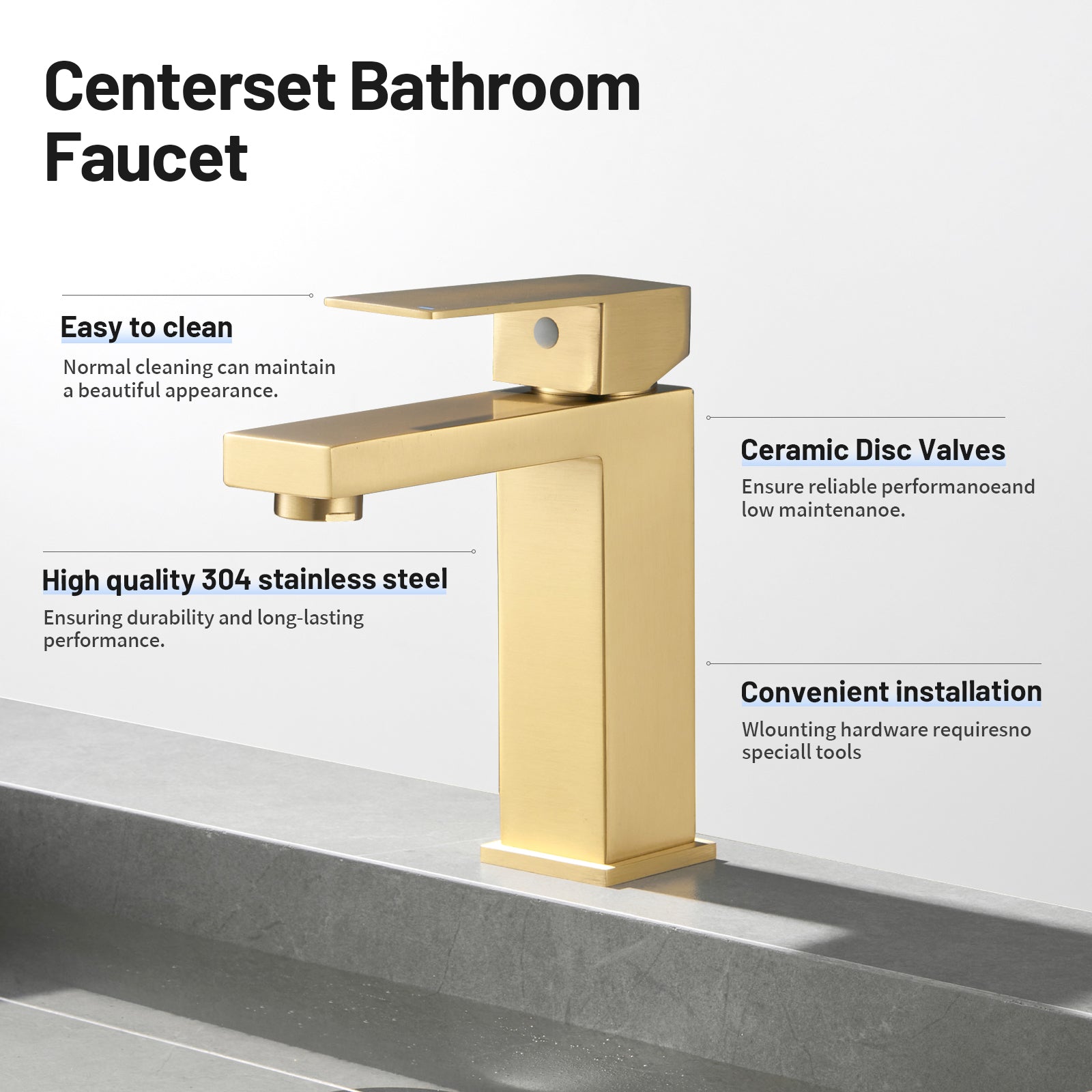 Square Single Handle Single Hole Bathroom Faucet in Brushed Gold