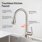 Touchless Single Handle Gooseneck Pull Down Sprayer Kitchen Faucet with Deckplate Pull Out Sink Faucet in Brushed Nickel