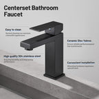 Square Single Handle Single Hole Bathroom Faucet in Matte Black