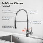 Single-Handle Pull Out Sprayer Coil Spring High-Arc Kitchen Faucet with Deckplate Sink Faucet in Chrome