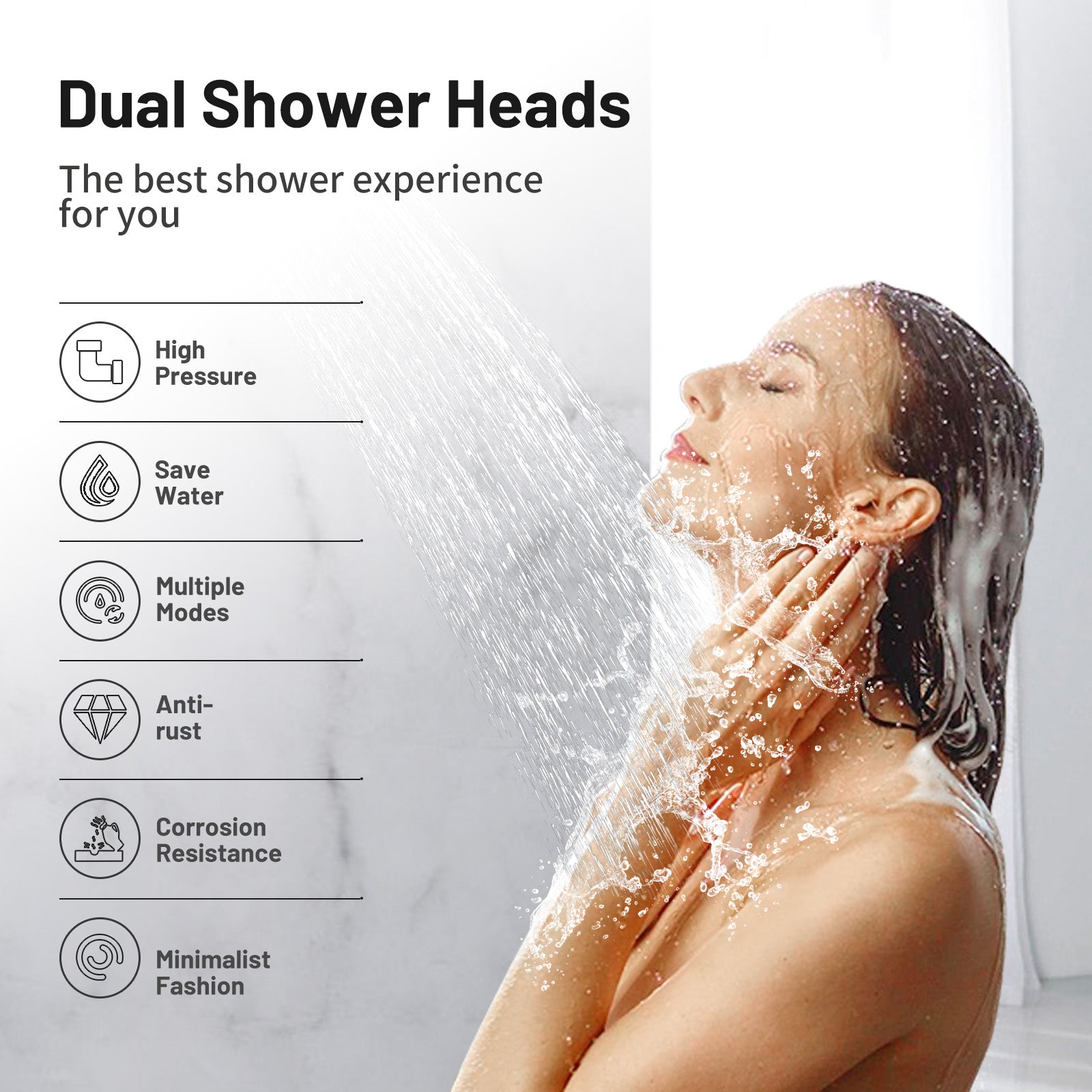 Rainfull 2-in-1 6-Spray 12 in. Wall Mount filtered Dual Shower Head Fixed and Handheld Shower Head 1.8  GPM in Black