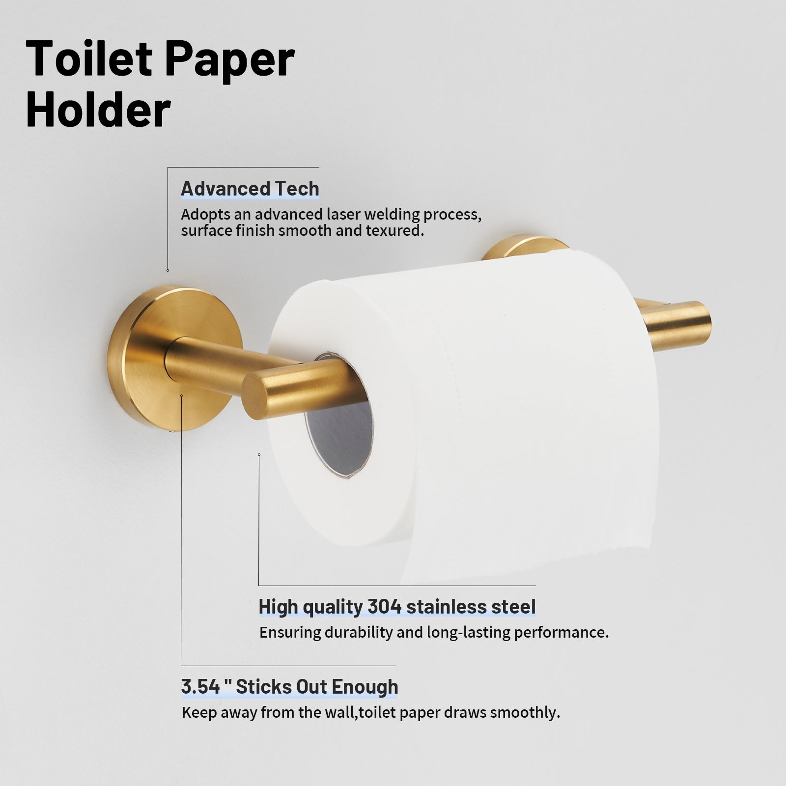 Deluxe Wall Mount Pivot Arm Toilet Paper Holder Bath Hardware Accessory in Gold