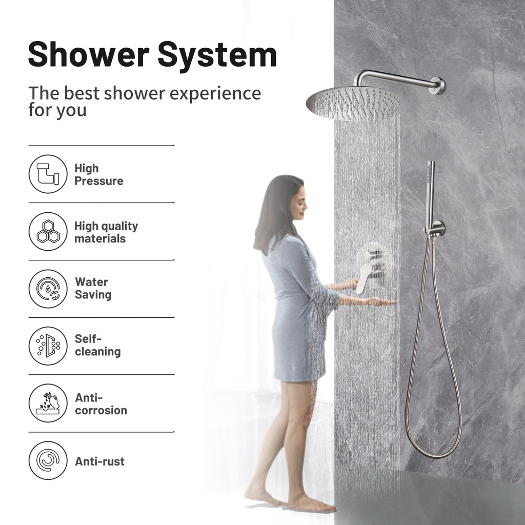 Rain Single Handle 1-Spray with Valve 1.8 GPM 12 " Shower Faucet Pressure Balance Dual Shower Heads in Brushed Nickel