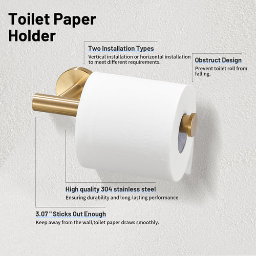 Modern 6-Pieces Stainless Steel Bath Hardware Set with Towel Ring Toilet Paper Holder Towel Hook and Towel Bar in Gold