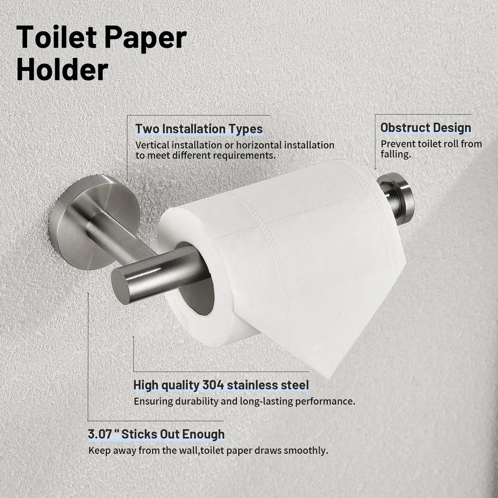 Modern 6-Pieces Bath Hardware Set with Towel Ring Toilet Paper Holder Towel Hook and Towel Bar in Brushed Nickel