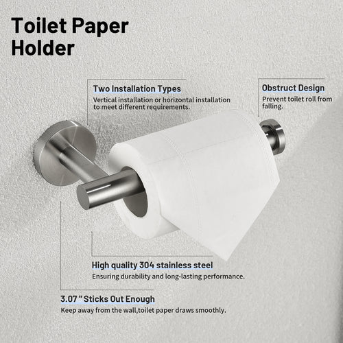 Modern 6-Pieces Bath Hardware Set with Towel Ring Toilet Paper Holder Towel Hook and Towel Bar in Brushed Nickel