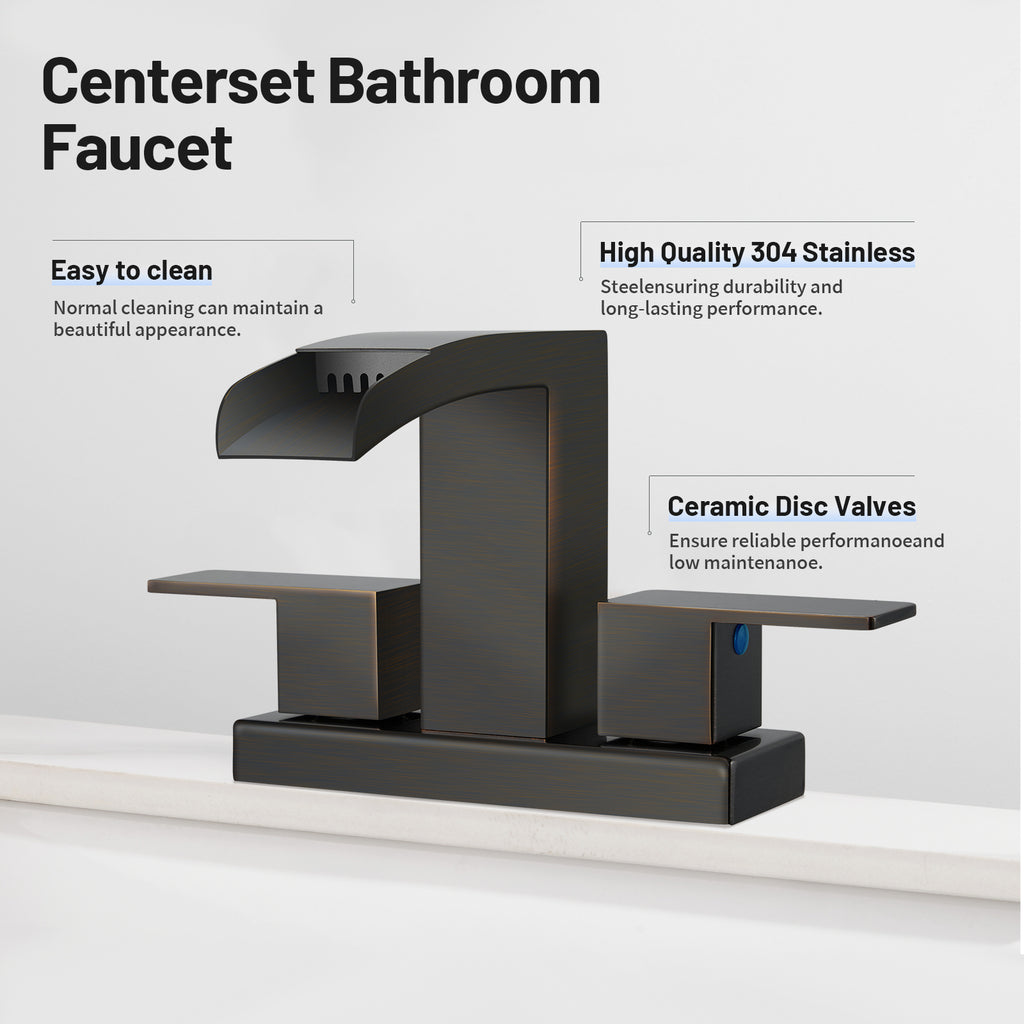 304 stainless steel 4 in. Centerset Double Handle Bathroom Faucet with Drain Kit Included in Oil Rubbed Bronze