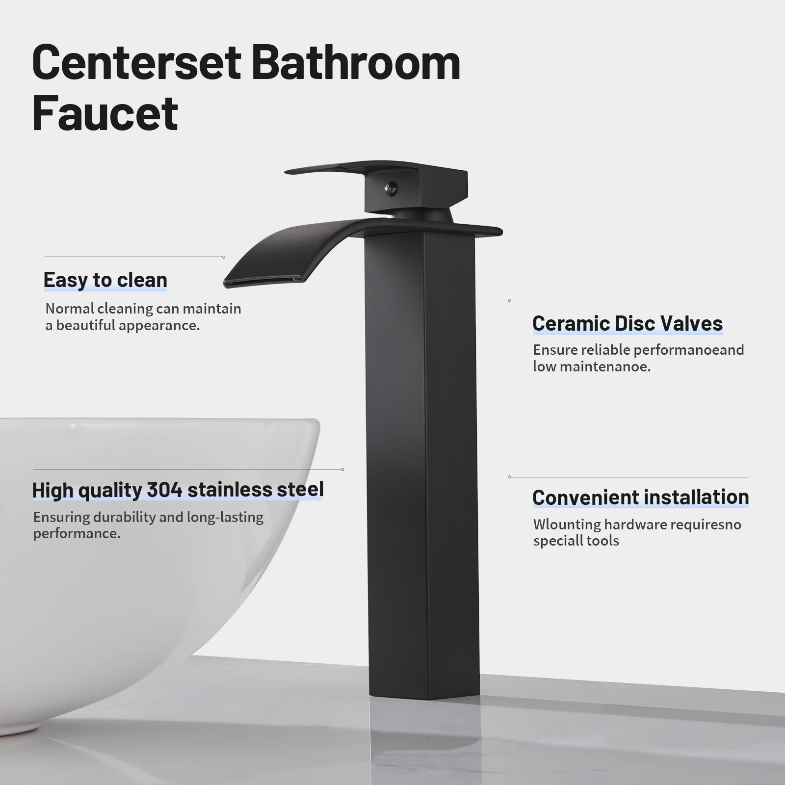 Arc Waterfall Single Handle Single Hole Bathroom Faucet in Matte Black