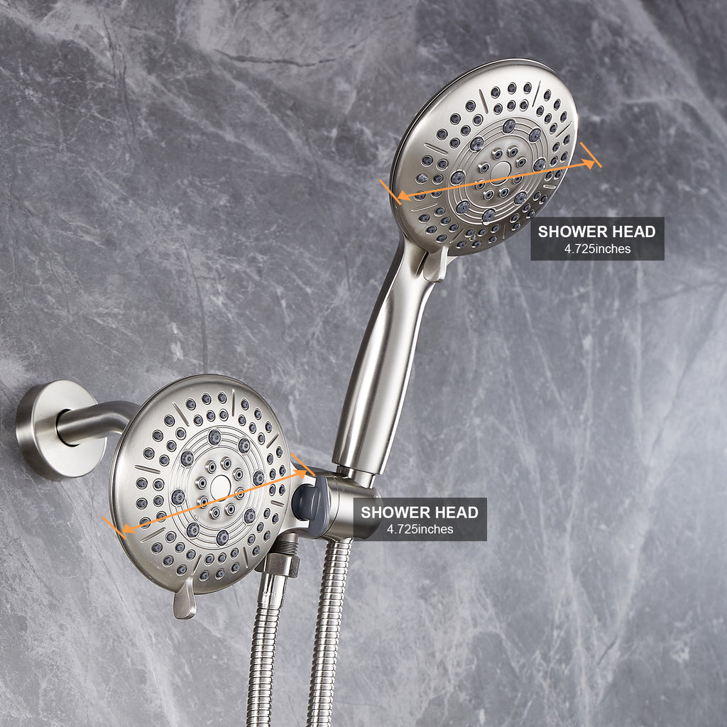 Rain 5-Spray Patterns Handheld Shower Head Combo 1.8 GPM 4.7 " Wall Mount Adjustable Dual Shower Heads in Brushed Nickel