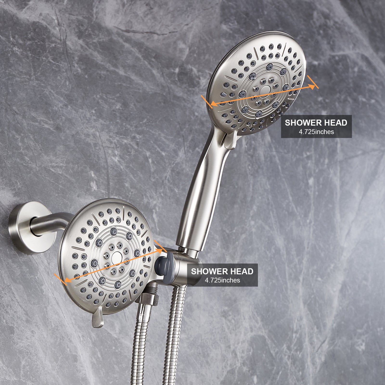 Rain 5-Spray Patterns Handheld Shower Head Combo 1.8 GPM 4.7 " Wall Mount Adjustable Dual Shower Heads in Brushed Nickel