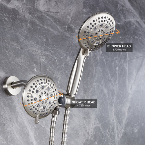 Rain 5-Spray Patterns Handheld Shower Head Combo 1.8 GPM 4.7 " Wall Mount Adjustable Dual Shower Heads in Brushed Nickel
