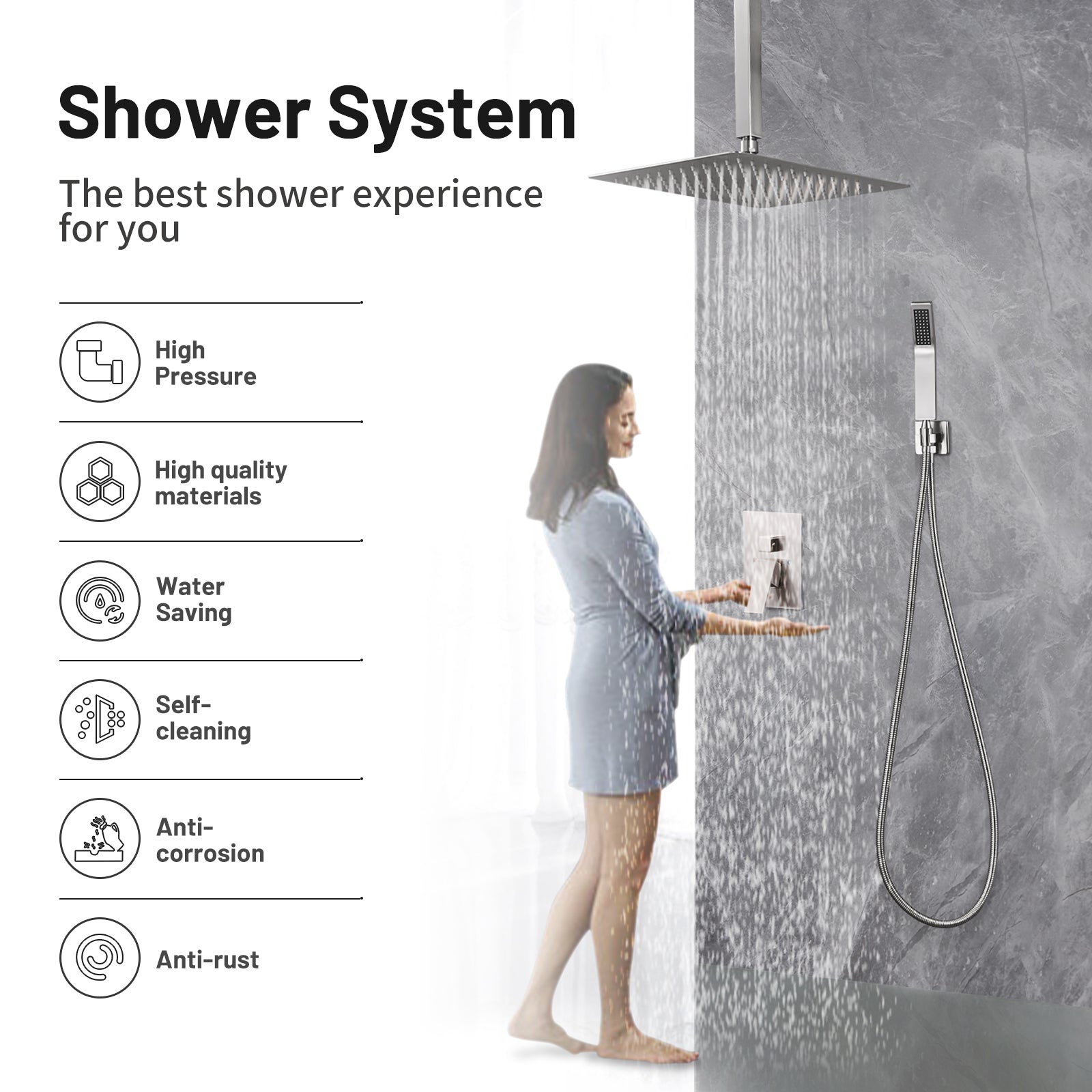 Rain Single Handle 1-Spray with Valve 1.8 GPM 12 " Shower Faucet Pressure Balance Dual Shower Heads in Brushed Nickel