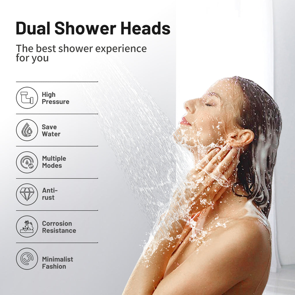 Rainfull 5-Spray Patterns 10 in. Wall Mount Dual Shower Heads and Handheld Shower Head 1.8 GPM in Matte Black