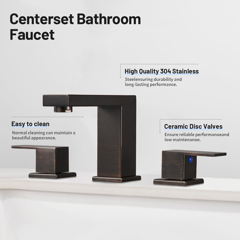 304 stainless steel 8 in. Widespread Double Handle Bathroom Faucet with Drain Kit Included in Oil Rubbed Bronze