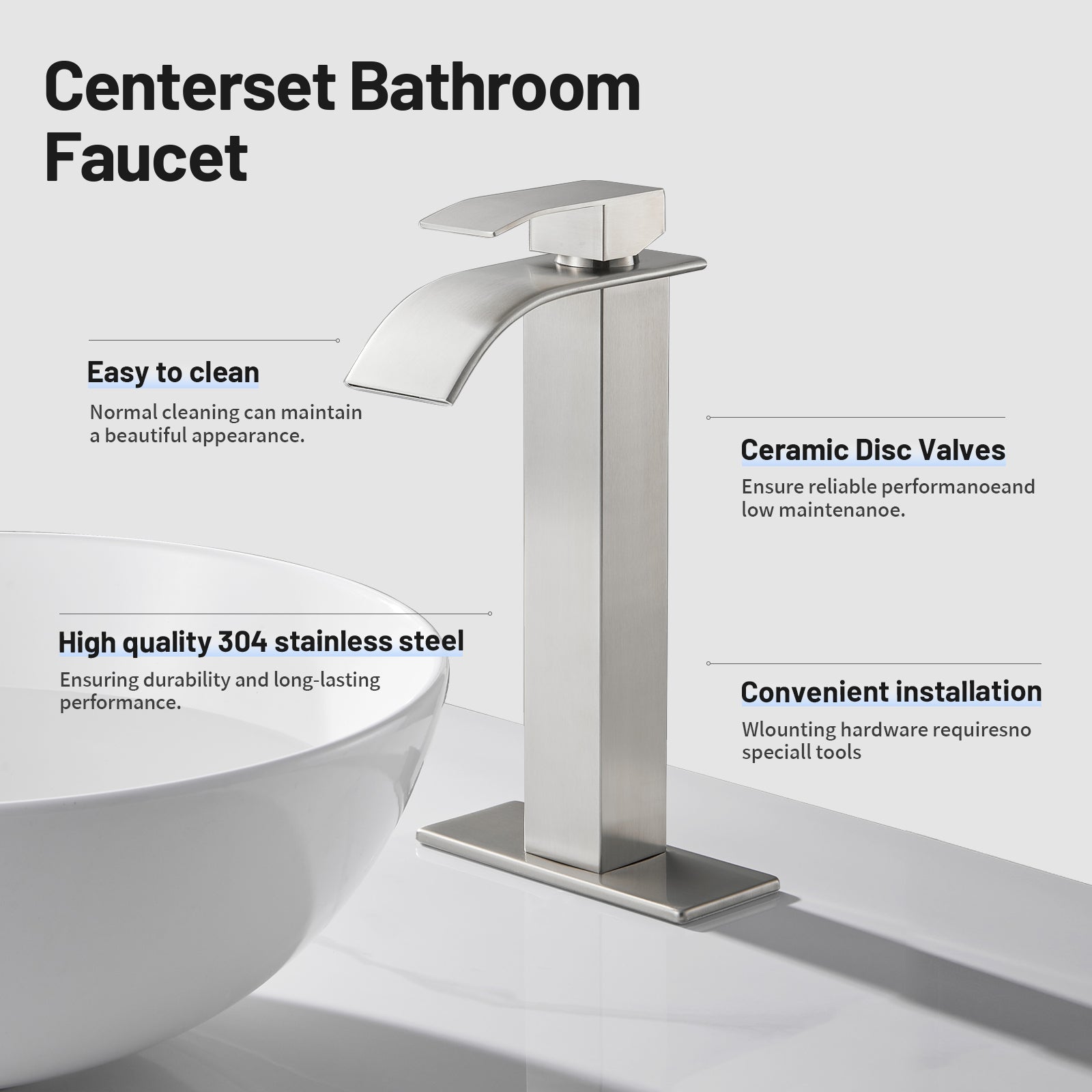 Arc Waterfall Single Handle Single Hole Bathroom Faucet in  Nickel