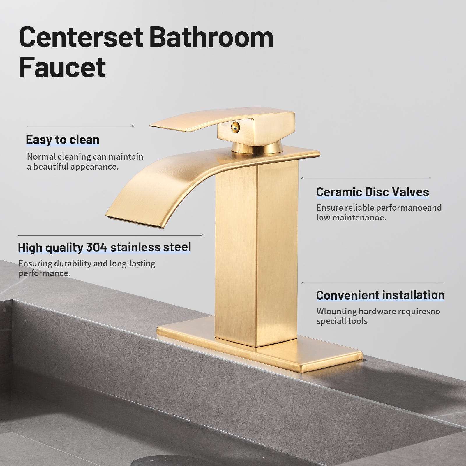 Arc Waterfall Single Handle Single Hole Bathroom Faucet in Brushed Gold