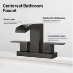 Waterfall 304 stainless steel 4 in. Centerset Double Handle Bathroom Faucet with Drain Kit Included in Oil Rubbed Bronze