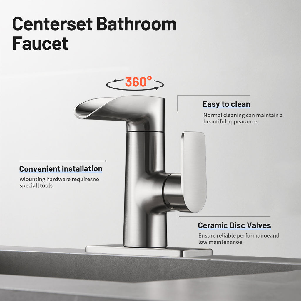 Single Handle Single Hole Low Arc Bathroom Faucet With Metal Pop Up Drain Assembly Swivel Sink Faucet in Brushed Nickel