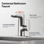 Single Handle Single Hole Low Arc Bathroom Faucet With Metal Pop Up Drain Assembly Swivel Sink Faucet in Brushed Nickel
